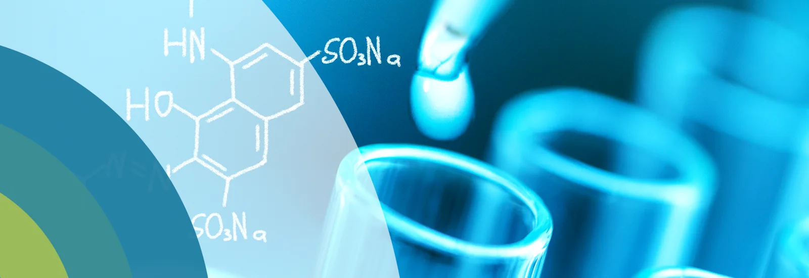 Chemical structure artwork over laboratory glassware, from the original HMC website